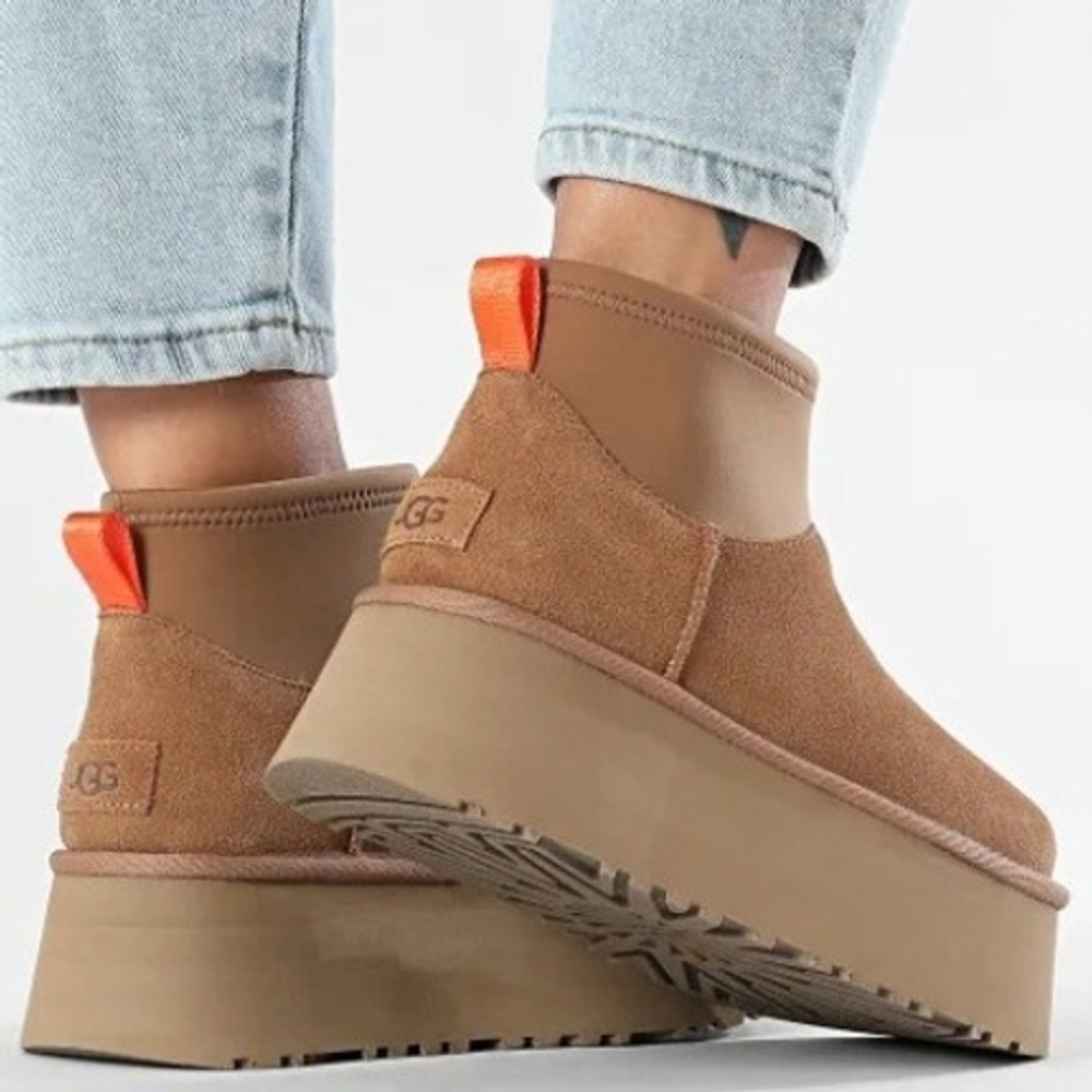 UGG Classic Mini Dipper Women 8 Chestnut New Platform Suede Boot 1168170